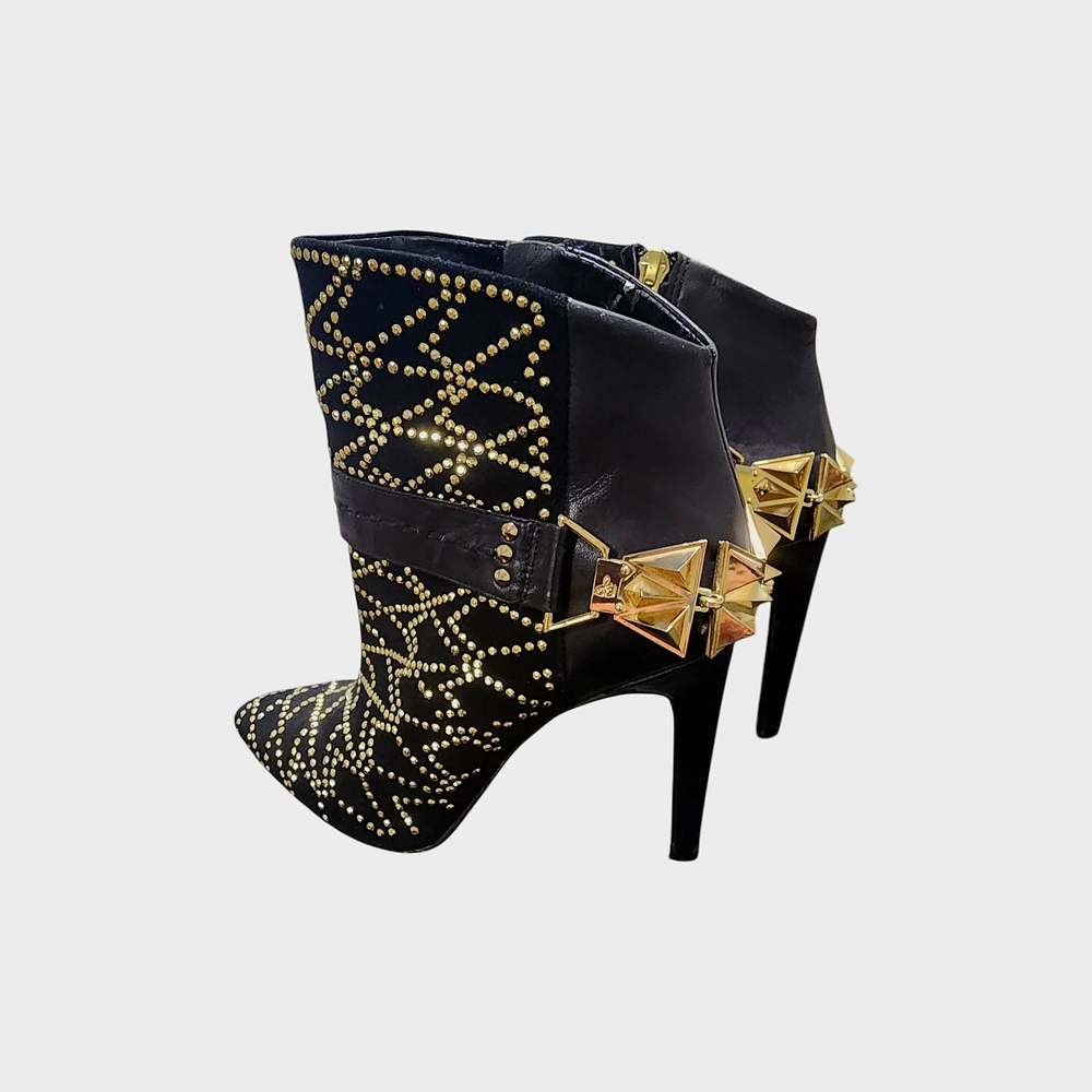 Sold!!!am Edelman sz.6 Studded Black and Gold Leather/Suede Women's Ankle Boots - Picture 2 of 16